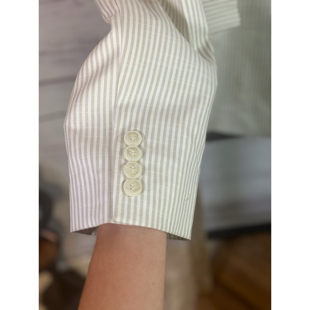 Preston & York Womens Tan Cream Striped Single Button Blazer Jacket Size 12 - Picture 8 of 10